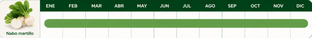 Calendario anual de temporada del nabo martillo